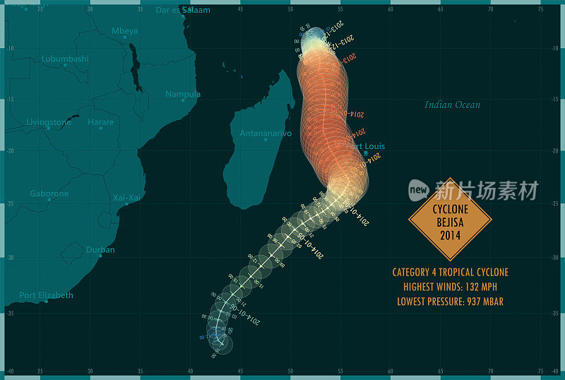气旋Bejisa 2014追踪南印度洋信息图
